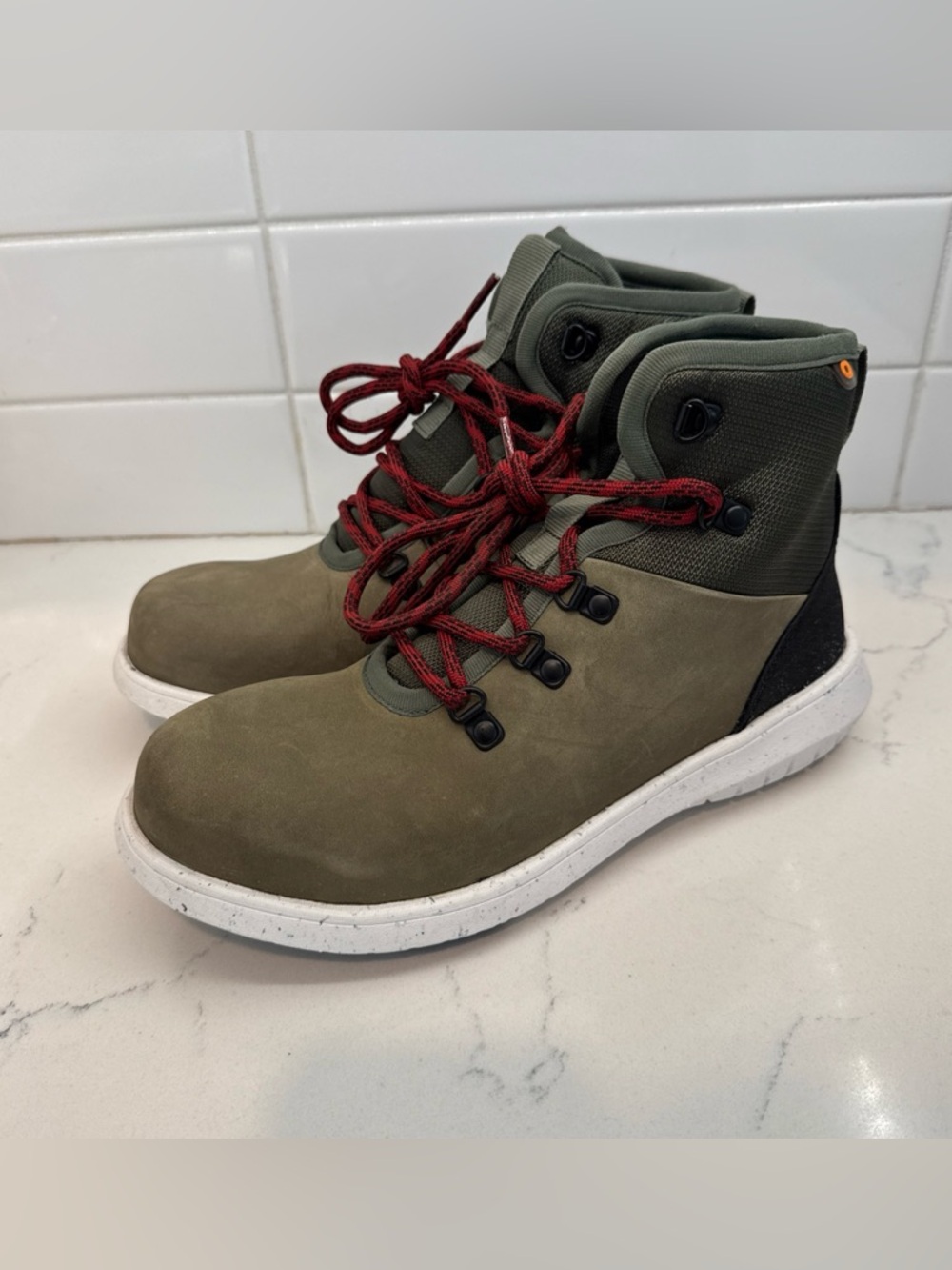 Bogs Cypress ST lace up work boots womens comp toe green leather ankle support